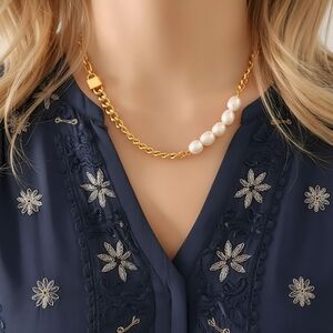 Padlock Freshwater Pearl Chain 18K Gold Plated Stainless Steel Chic Necklace